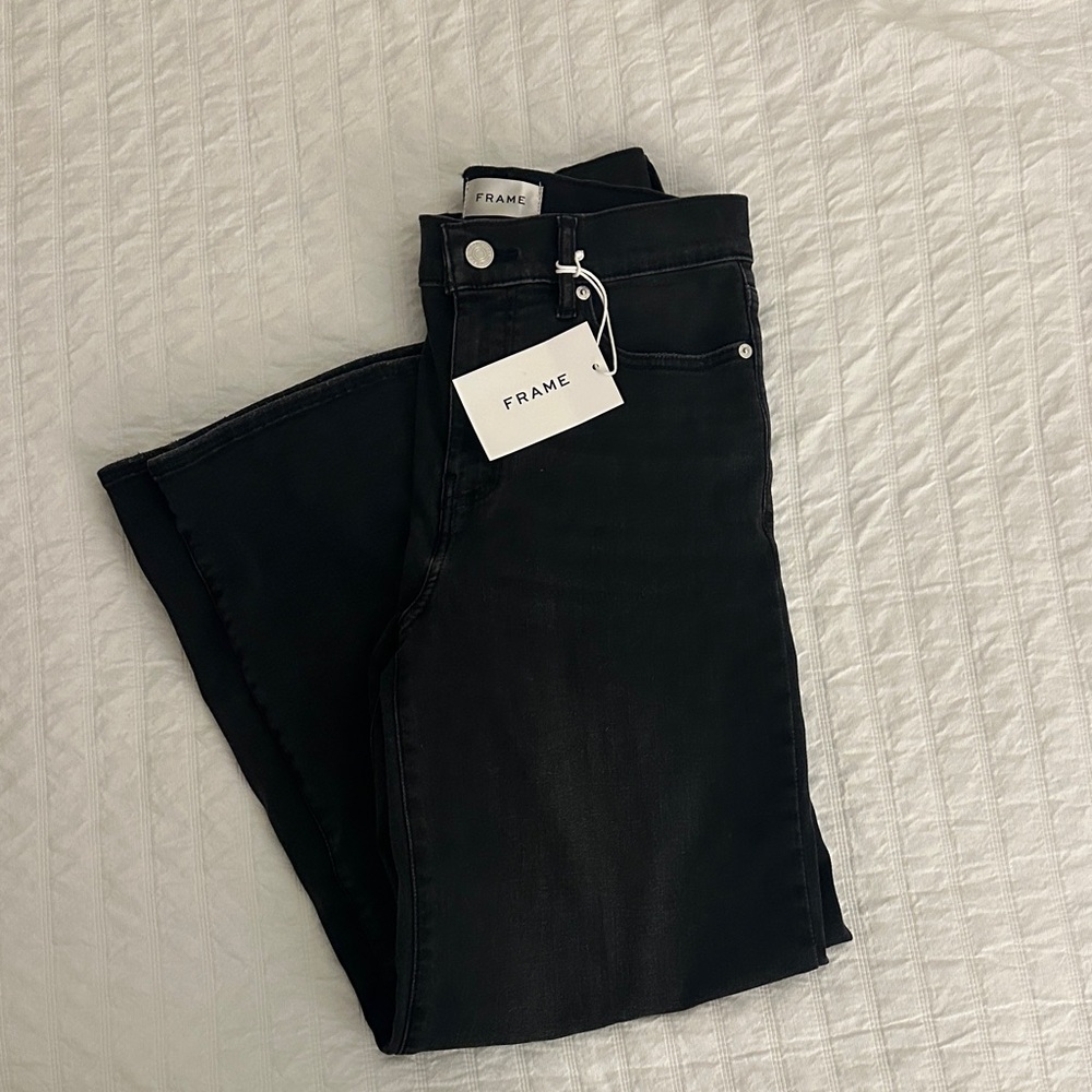 Frame Denim Women's High Rise wide leg Black Jeans- le palazzo